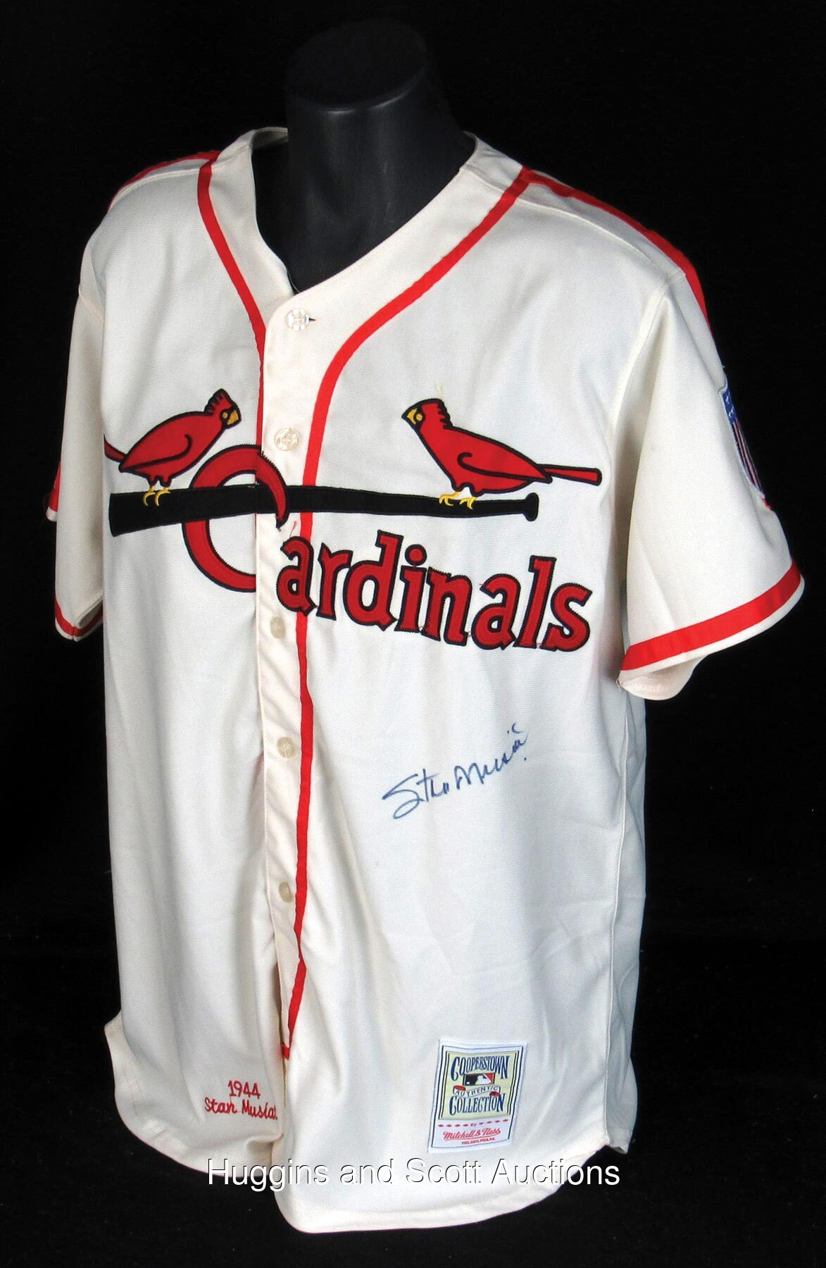 Lot - Stan Musial Autographed Throwback Cooperstown Collection Stats Jersey